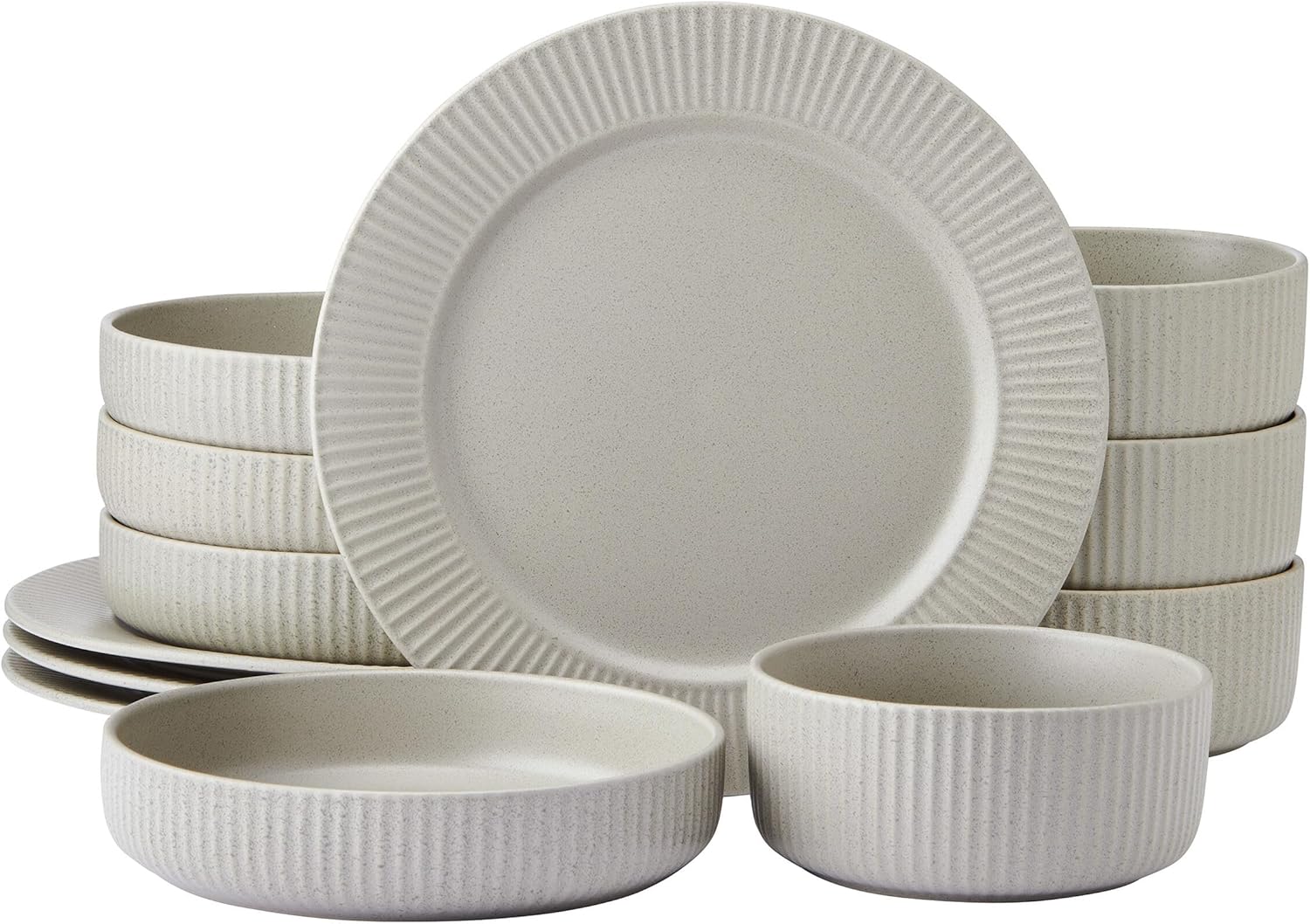 Pfaltzgraff Tranquility 12 Piece Plates Bowls Dinnerware Set, Service for 4, Cream Thumbnail
