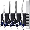 Gimars Titanium Coated Professional 6 in 1 4CR Stainless Steel Dog Grooming Scissors with Safety Round Tip, Heavy Duty Pet Grooming Scissor for Dogs, Cats and Other Animals