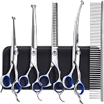 Gimars 6 in 1 Professional 4CR Stainless Steel Grooming Scissors for Dogs with Safety Round Tip, Heavy Duty Titanium Coated Pet Grooming Scissor for Dogs, Cats and Other Animals