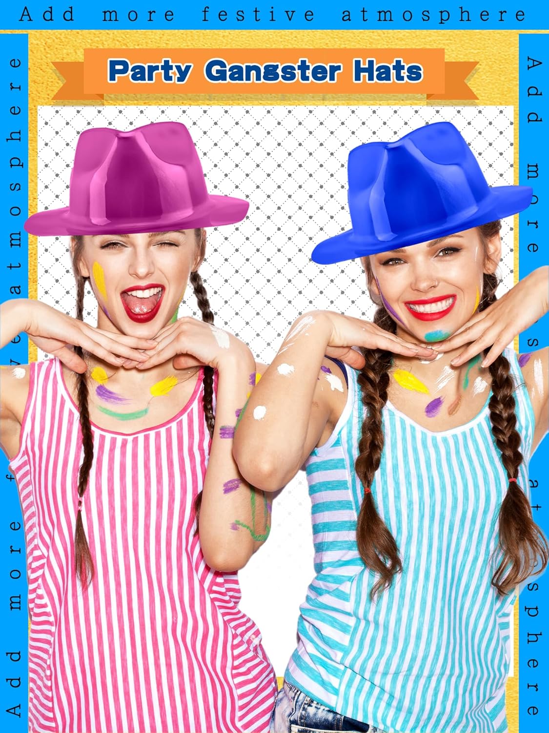 42 Pcs Plastic Party Hat Bulk Neon Fedora Party Hat Colorful Gangster Hats Metallic Party Hats for Men Women Kids Costume Accessory, 6 Colors - Image 3