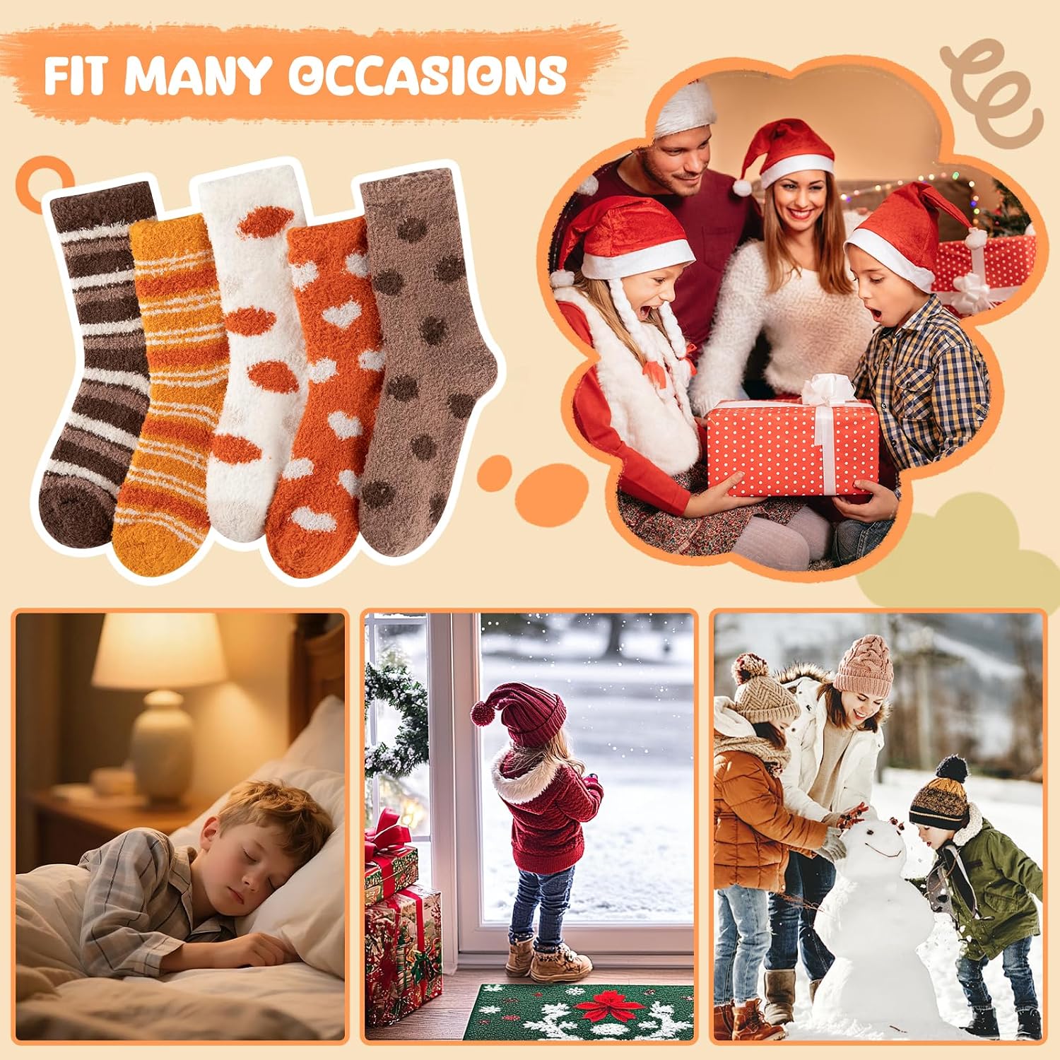 Comfoex 5 Pairls Kids Fuzzy Socks Cozy Fun Fluffy Girls Socks Best Winter Warm Gift Comfy Home For boys girls 4-13 years olds