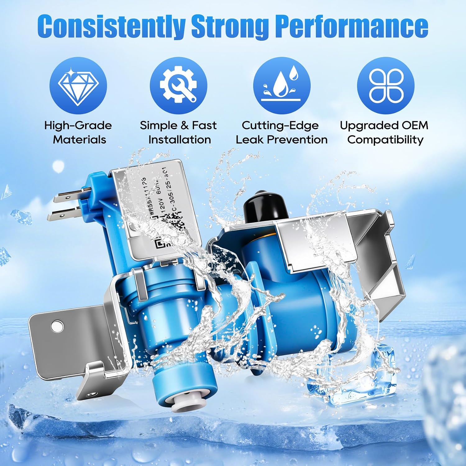 Refrigerator Water Inlet Valve WR55X11128 Compatible with GE Refrigerators,Fit GFE28HSHCSS and More,Replace 3033139,AP5669367,PS6883668,EAP6883668,Fixes Ice Maker & Water Dispenser Issues,Easy Install