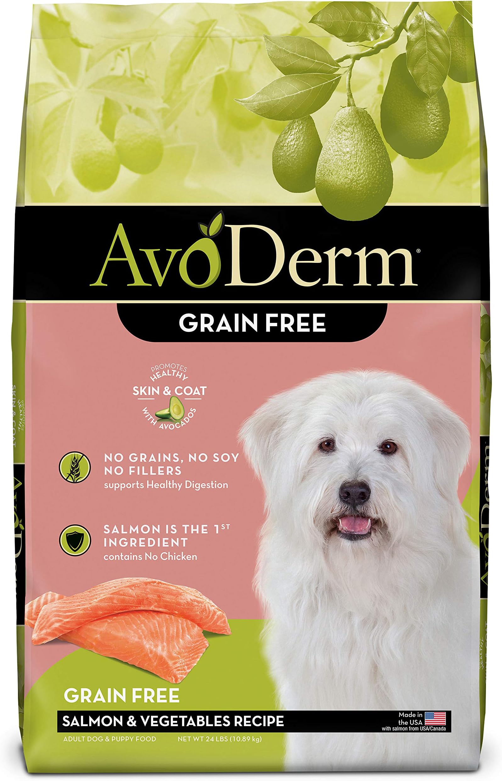 AvoDermNatural All Life Stages Dry & Wet Dog Food, Grain Free, Salmon & Vegetables Recipe, Seafood, 24 Pounds