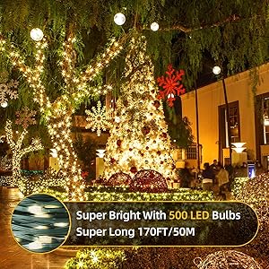 Tcamp 164FT 500 LED Christmas Lights, 8 Modes Christmas Tree Lights with Timer Memory Function, Green Wire Starry Fairy String Light for Xmas Tree Halloween Outdoor Indoor Decor (Warm White)