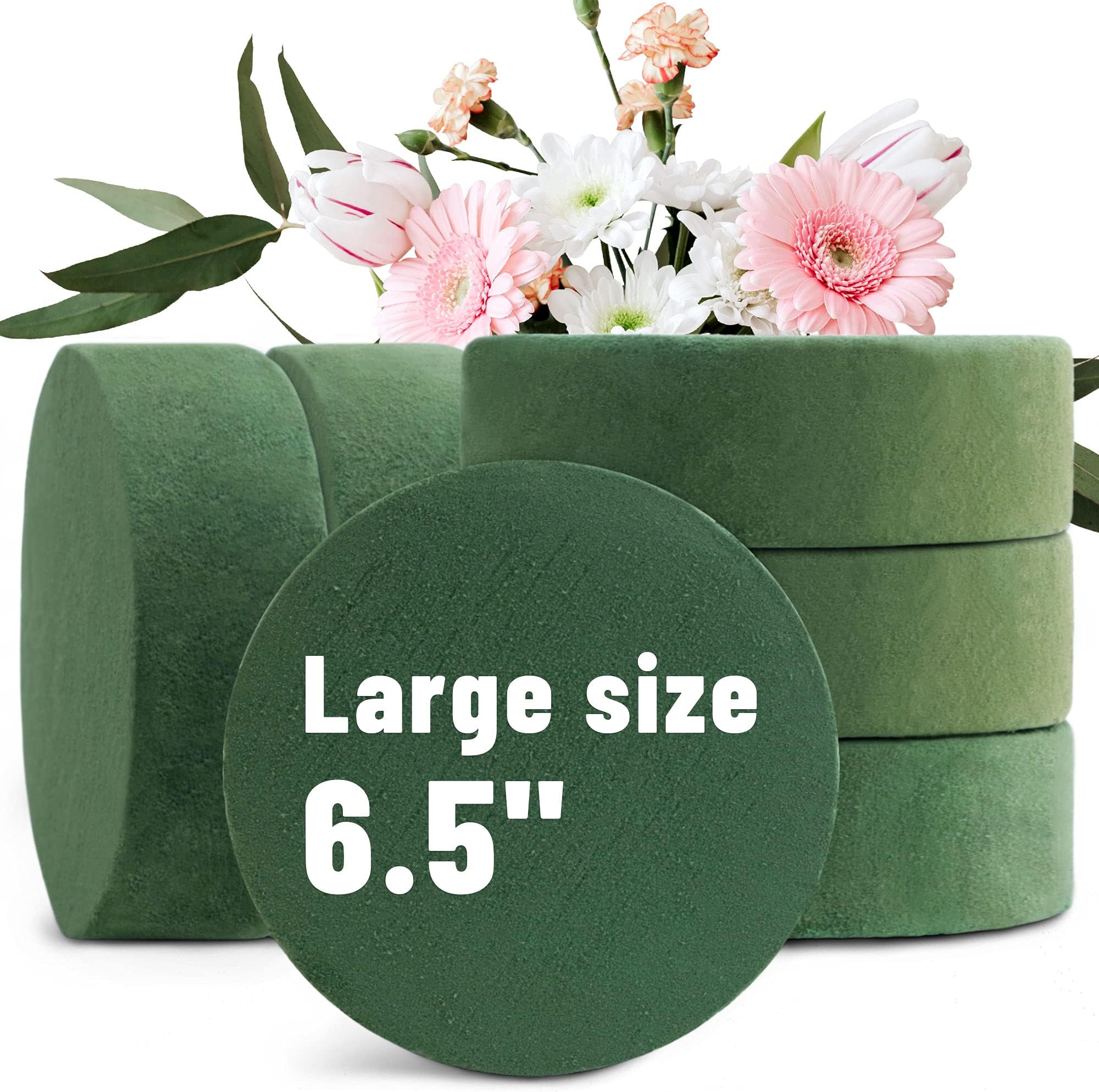 6 Packs Round Floral Foam Blocks，6.5'' Large Dry Floral Foam for Artificial Flowers,Flower Foam Blocks for Wedding Aisle Flowers Party Decoration