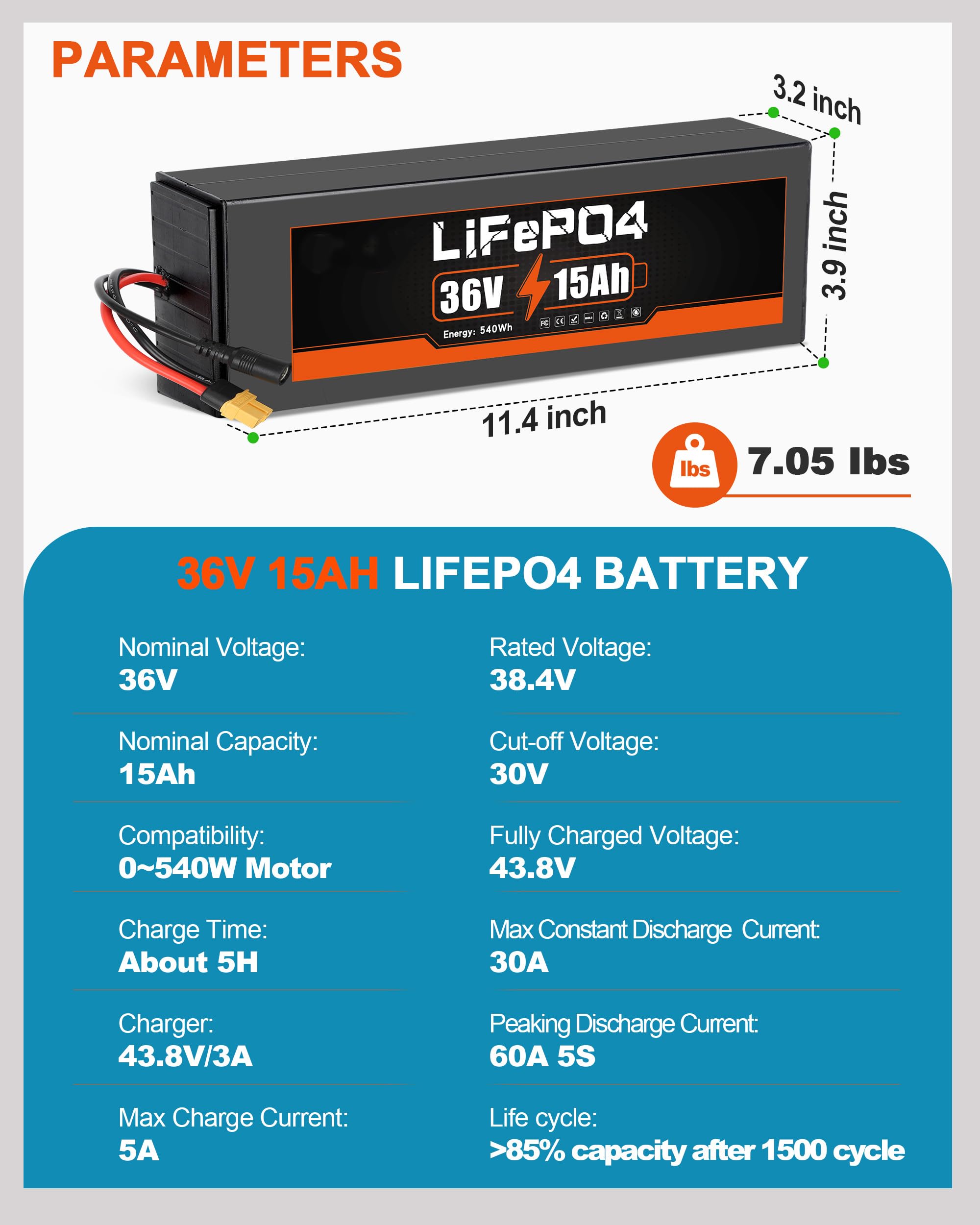 Amazon.com: Paquete de baterías LiFePO4 B de 36 V 16 AH para motor