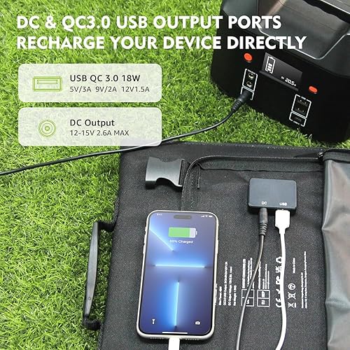 Miniatura 3 de Panel Solar de 40W EnginStar Panel Solar Plegable de 40 Vatios para Estación de Energía Portátil con Puerto USB QC3.0 para Teléfono Laptop Salida DC