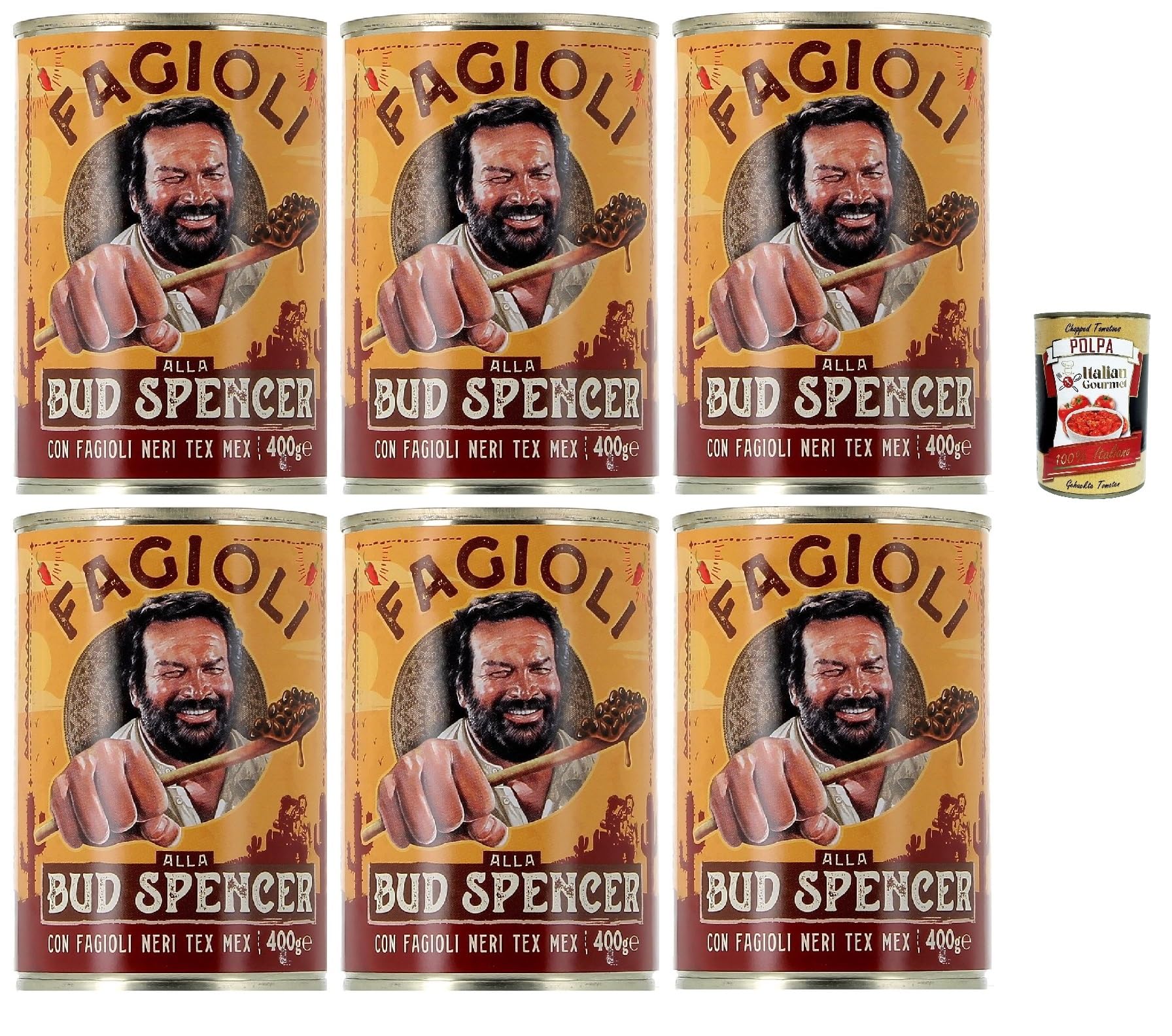 Fagioli alla Bud Spencer - Frijoles negros Tex-Mex en salsa 400 g - listo para calentar, rico en fibra, receta italiana - vegetariano/vegano, 6x 400g + Italian Gourmet Polpa 400g