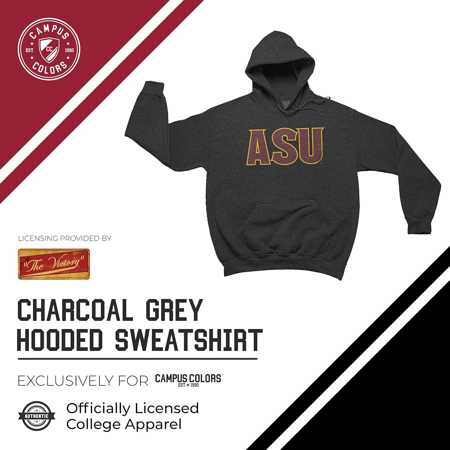 Campus Colors NCAA Adult Cotton Blend Charcoal Hooded Sweatshirt - Made from Ringspun and Versatility - Image 3