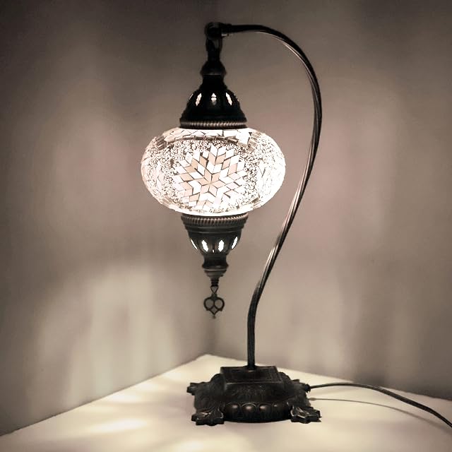 Enva (20 Variations) Turkish Moroccan Mosaic Lamp Light - Turkish Lamp - Handmade Mosaic Swan Neck Table Desk Bedside Lamp- Free LED Bulb (3043)