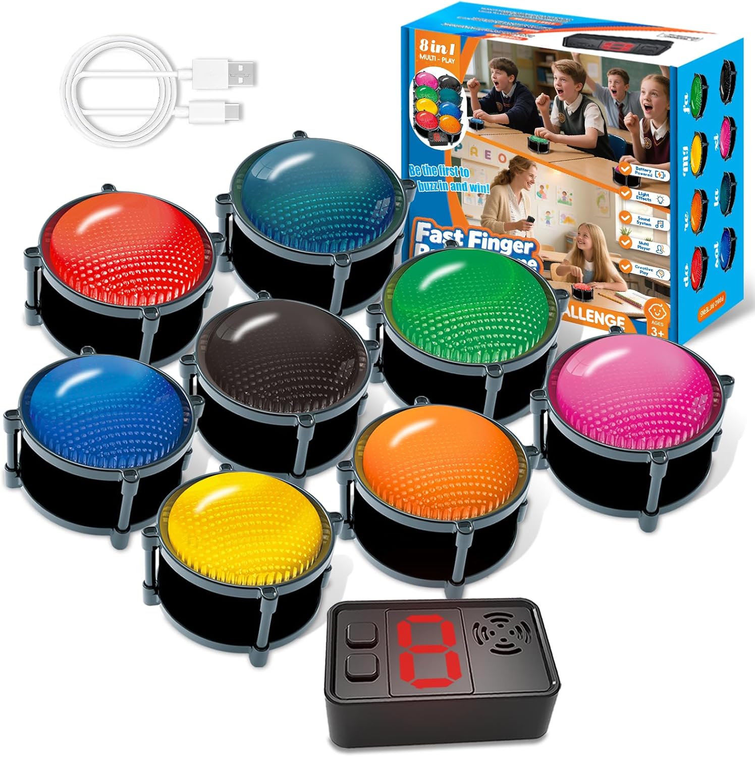 Wireless Buzzers System for Game Show, Family Feud Buzzer with Light, Show Who Buzzed First, 4 Modes, 165ft Distance, Rechargeable Answer Buzzers for Trivia Games, Classroom, Jeopardy, Quizzes Party