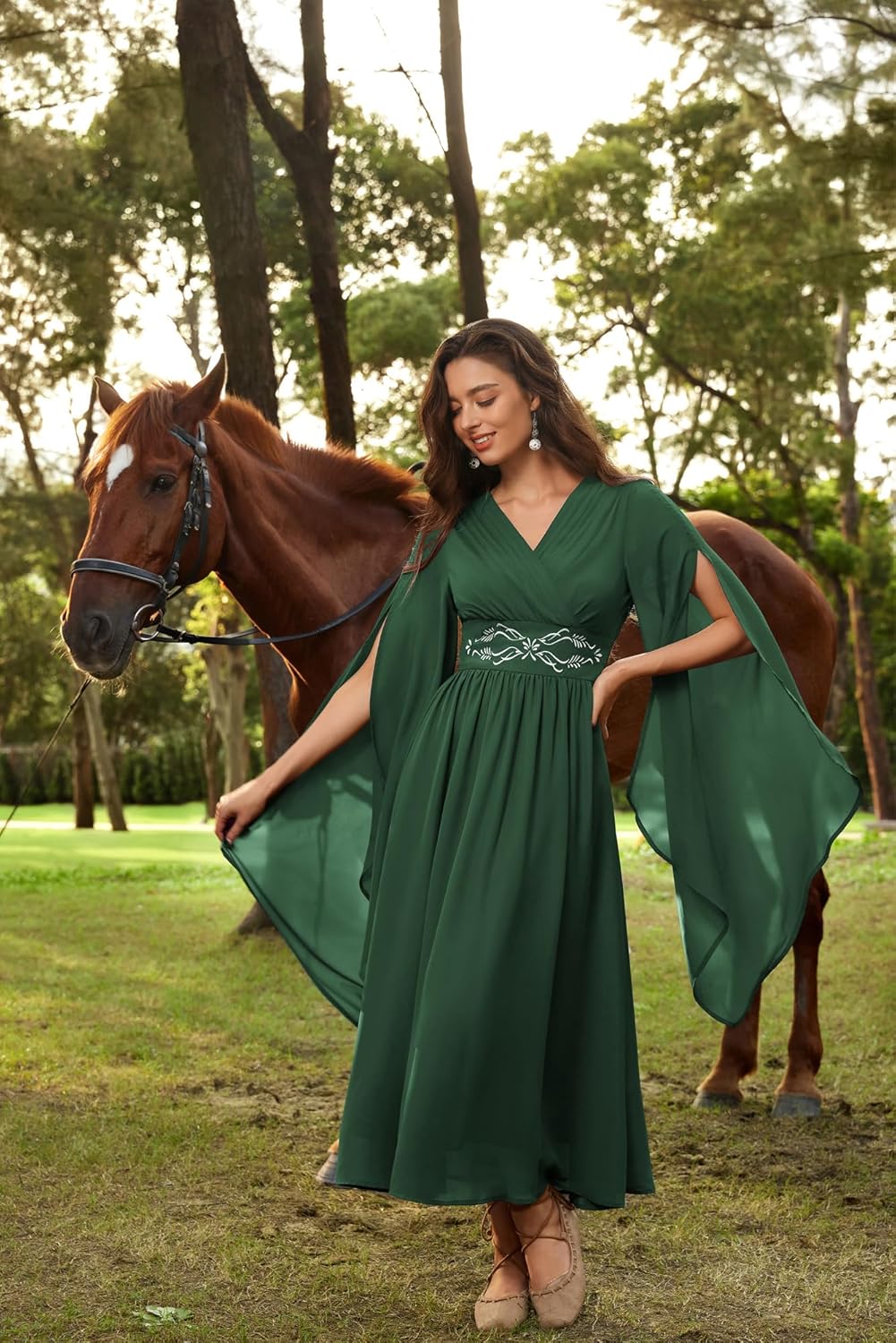 Scarlet Darkness Women's Renaissance Costume Wrap V Neck Medieval Dress Split Bell Sleeve Embroidery Fairy Dresses - Image 2