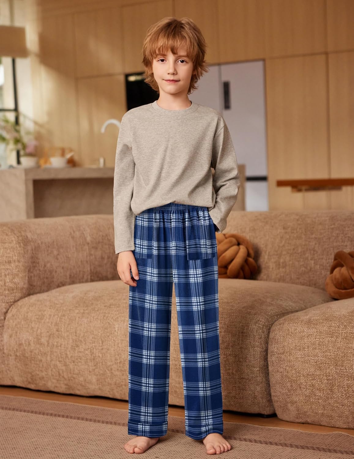 Arshiner Boys Pajama Pants Soft Long PJ Bottoms Plaid Lounge Pants for Boys 6-14 Years - Image 2