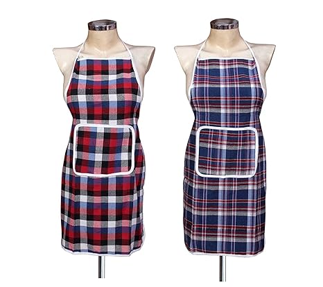 E-Retailer Set of 2Pc. Waterproof Cotton Kitchen Apron with Front Pocket & Adjustable Ties Closure for Men & Women (Color-Multicolor, Size-26x21 Inches)