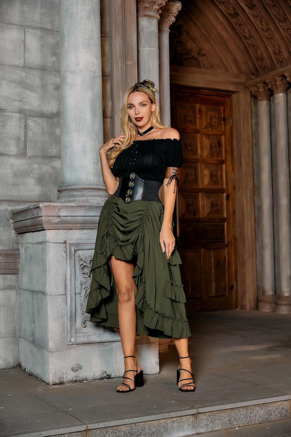 SCARLET DARKNESS Women's 2026 Summer Skirt Gothic Steampunk Skirt Renaissance High-Low Bustle Skirt - Image 3