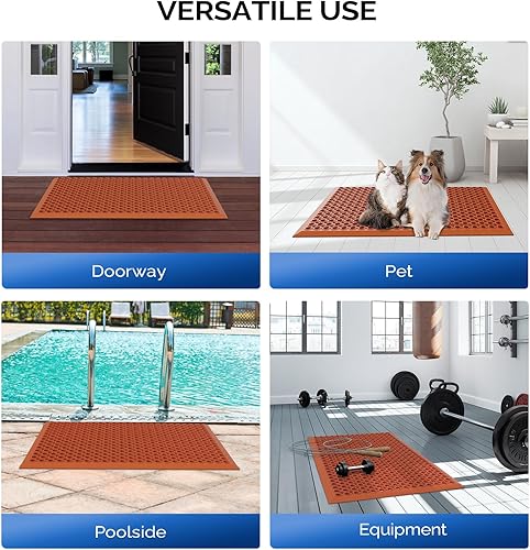 Miniatura 8 de ROVSUN Paquete de 2 tapetes de goma entrelazados de 36 x 36 pulgadas para restaurante, cocina, bar, garaje, suelos antifatiga, antideslizante, para