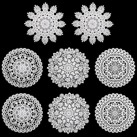 8Pcs 6 Inch Doilies Crochet Round Lace Placemat