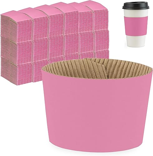 FMP Brands Paquete de 500 fundas de taza de café rosas desechables para bebidas calientes, fundas duraderas de cartón corrugado para tazas de 10 a