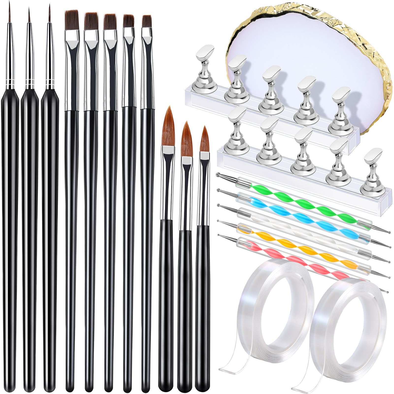 FANDAMEI Nail Art Brushes, Nail Brush Set With Nail Stand, Nail Holder For Painting Nails, Nail Art Tools, Nail Design Tools, 11PCS Nail Brushes For