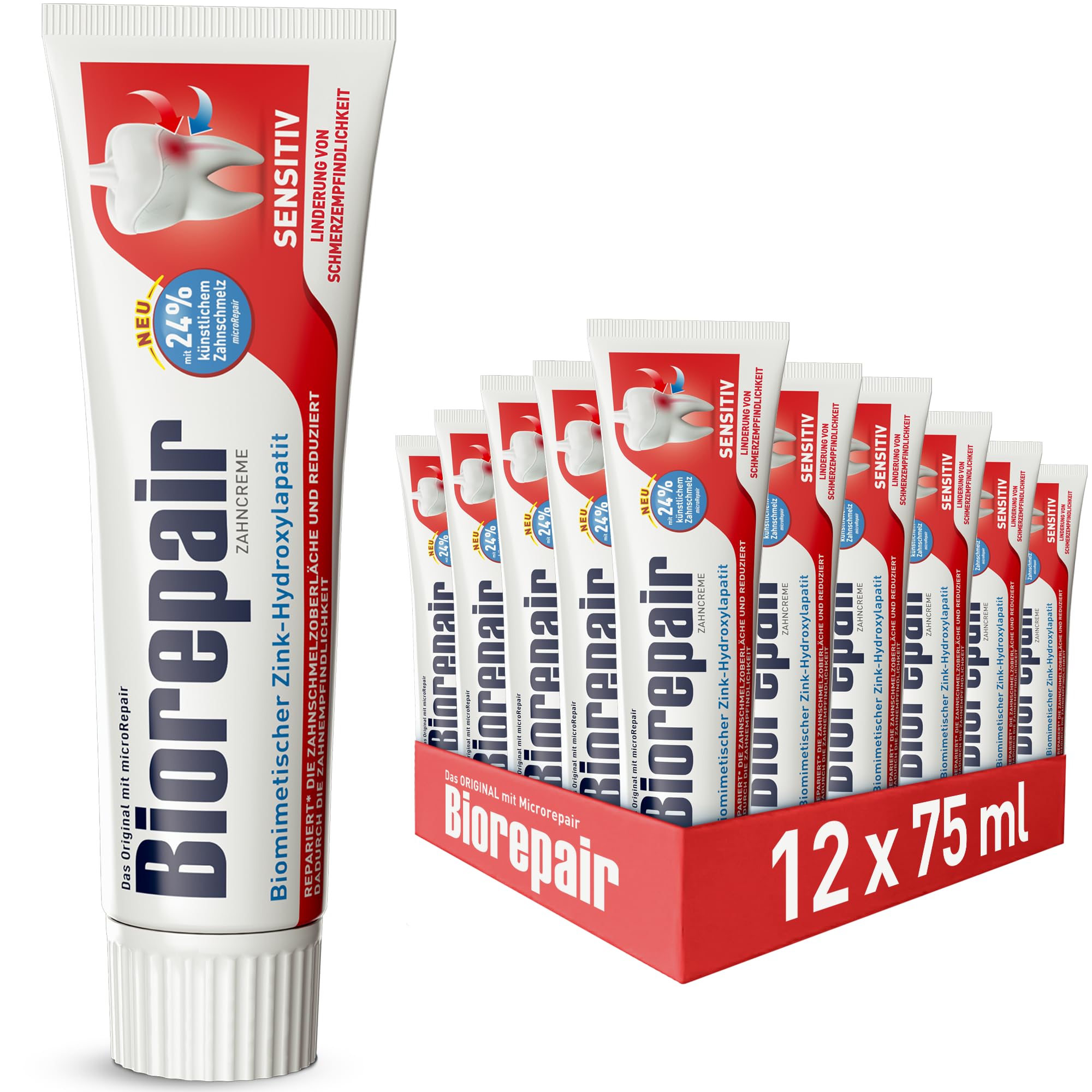 Biorepair Sensitiv Zahncreme – Zahnschmelz-Schutz und Schmerzempfindlichkeit reduzieren – ohne Fluorid – sanfte Pflege für empfindliche Zähne – 75 ml (12)