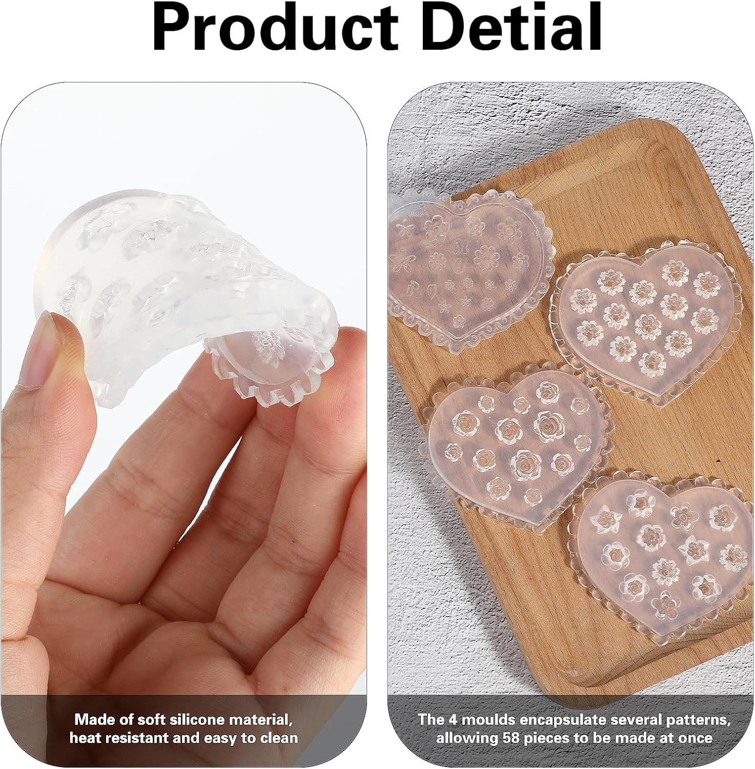 Amaxiu Flower Polymer Clay Molds, 4 Pcs Rose Daisy Floral Silicone Miniature 3D Embossed Clay Molds for Earrings Jewelry Making, Nail Art, Cupcake, Handmade DIY Craft Decoration Supplies