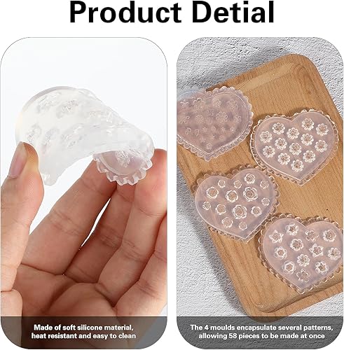 Miniatura 4 de Moldes de arcilla polimérica de flores, 4 piezas de silicona floral de margaritas rosas en miniatura 3D en relieve para hacer aretes, joyería, arte