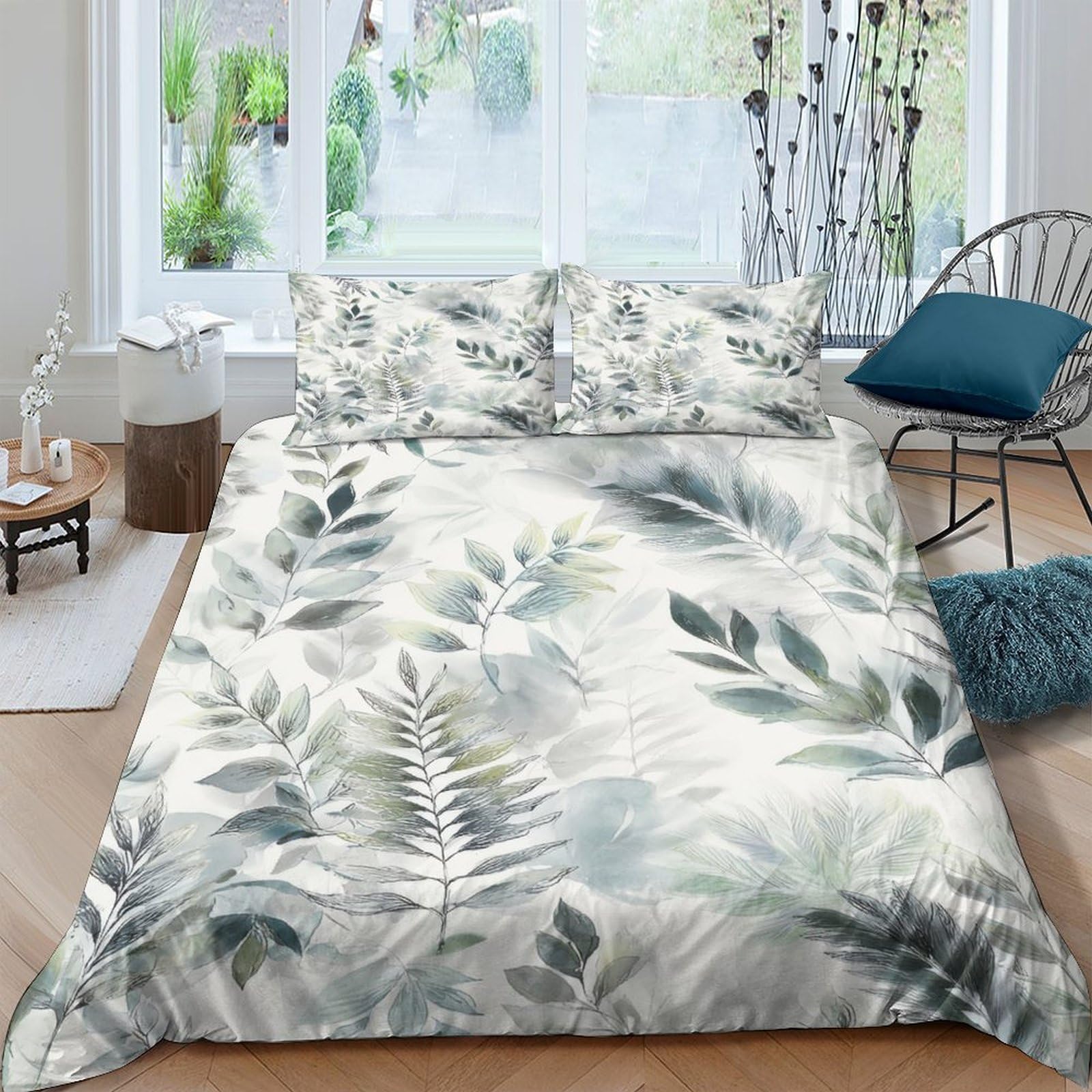 Ctjqhvkz Style-1 3D Printed Botanical Leaf Fitted Sheet Microfiber Soft Breathable Watercolor Jungle Mattress Cover For Bedroom Guest Room Decor Single（135X200cm）
