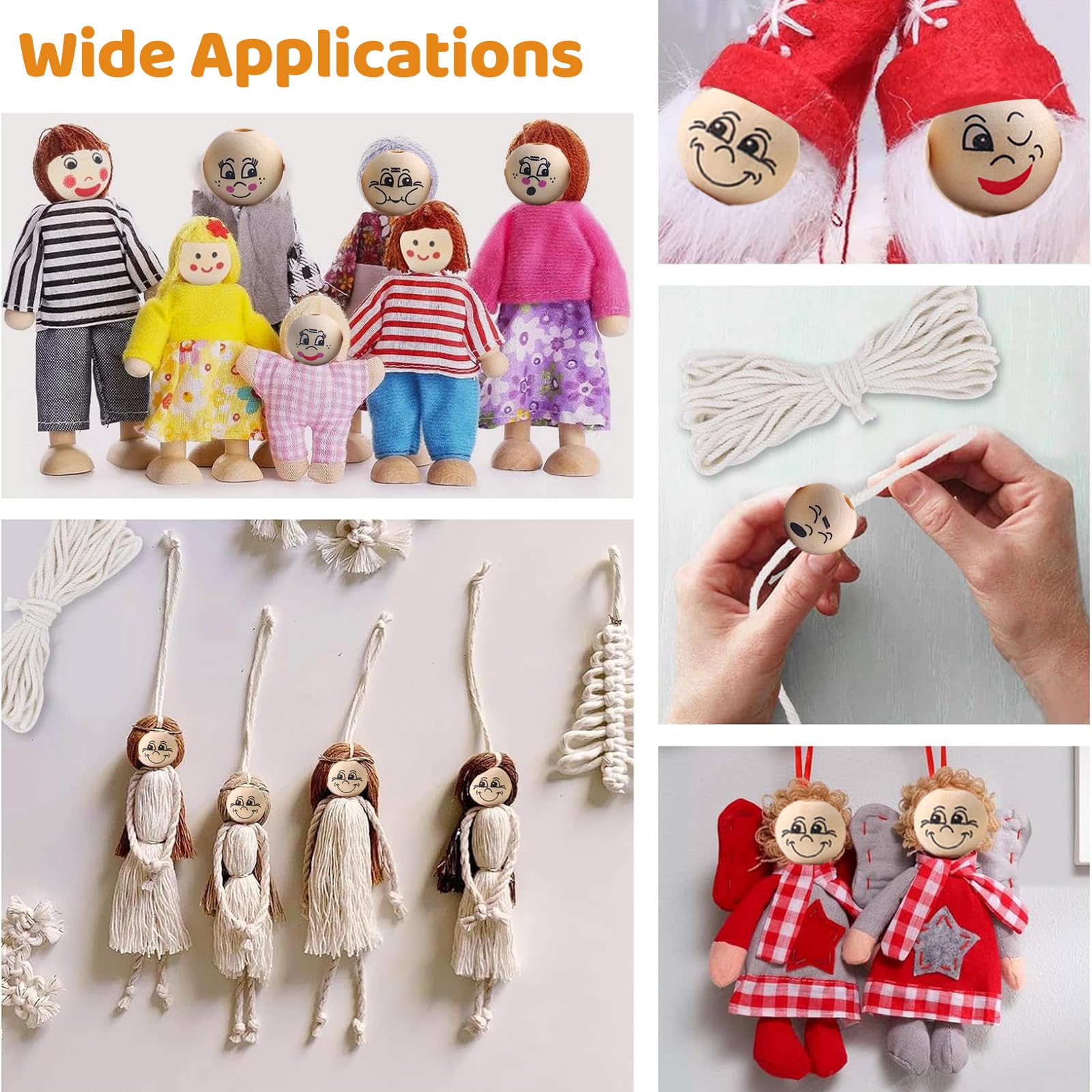 30 Perline Di Legno Con Viso Sorridente Rotondo, Distanziali In Legno - Foto 7