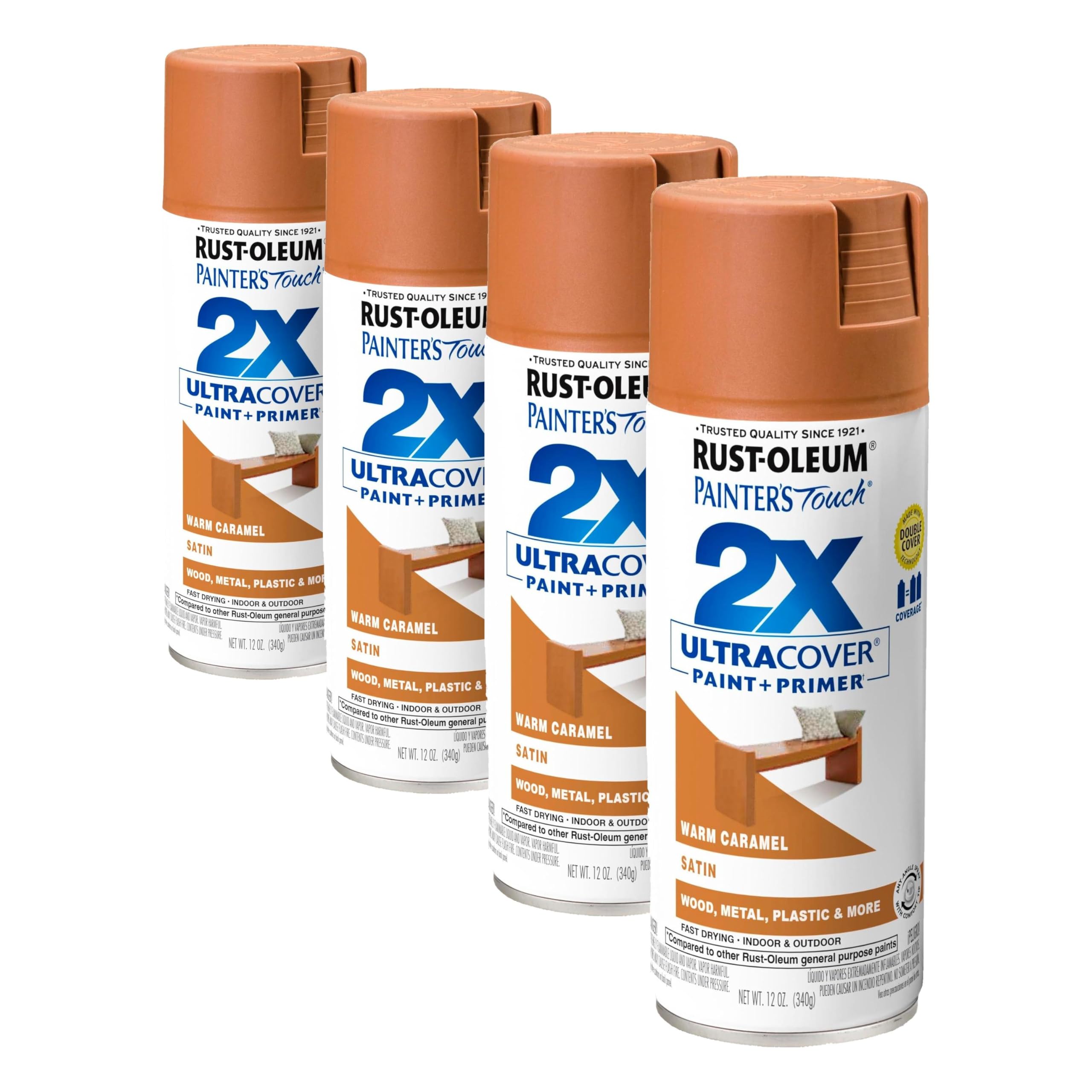 Rust-Oleum 334083 Painter's Touch 2X Ultra Cover Spray Paint, 12 oz, Satin Warm Caramel (Pack of 4)
