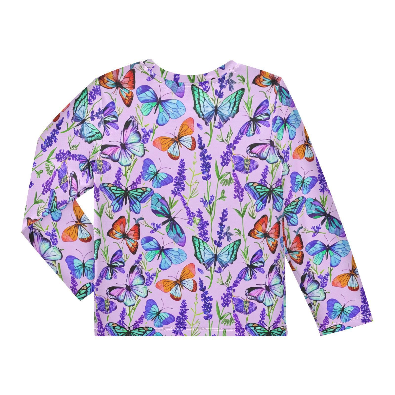Lavender Butterfly Floral Purple Rash Guard Shirt for Boys Sun Protection Shirt for Swimming Pool Beach UPF50+ 7-8T