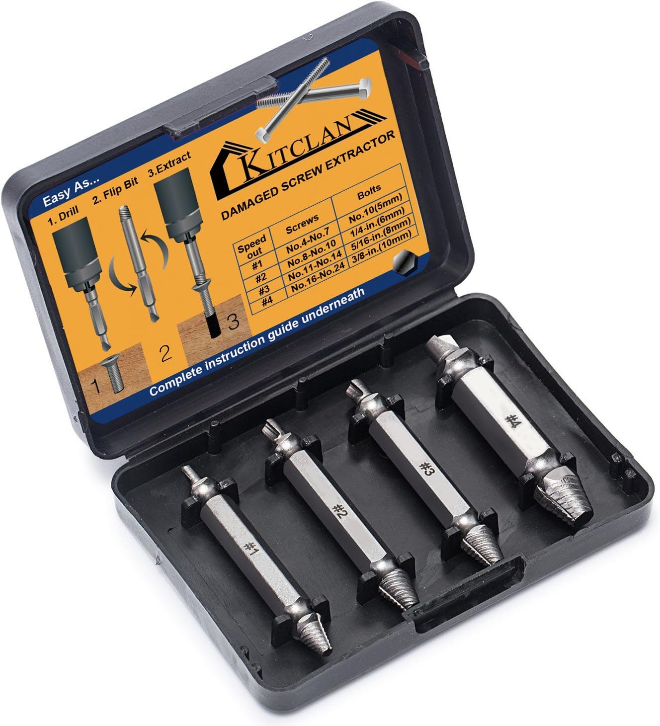 Damaged Screw Remover Set, Screw Remover and Extractor Kit, Easily Remove Stripped or Damaged Screws, Set of 4 Different Stripped Screw Removers for Removing All Kinds of Screws and Bolts