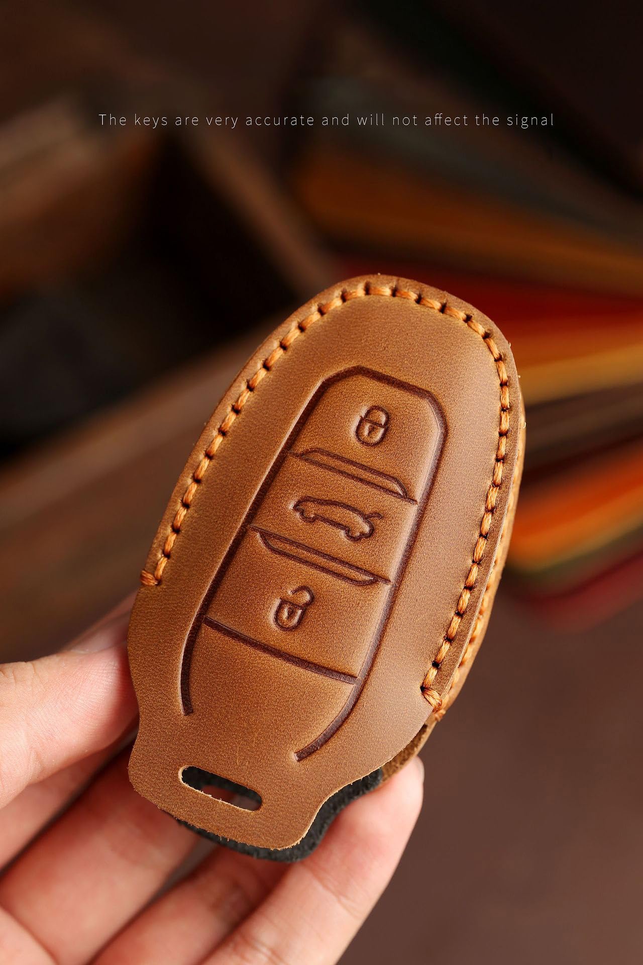 ontto Etui ochronne na kluczyki samochodowe, pasuje do Jeep Avenger 2025, 2024, 2023, 2022, bez klucza, skórzane etui na kluczyki samochodowe, 3 przyciski, etui na kluczyki