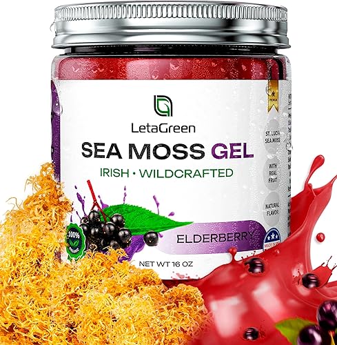 LetaGreen Irish Sea Moss Gel de 16 onzas Gel de masa marina silvestre orgánico de Santa Lucía (saúco) Gel de musgo marino verdadero para el
