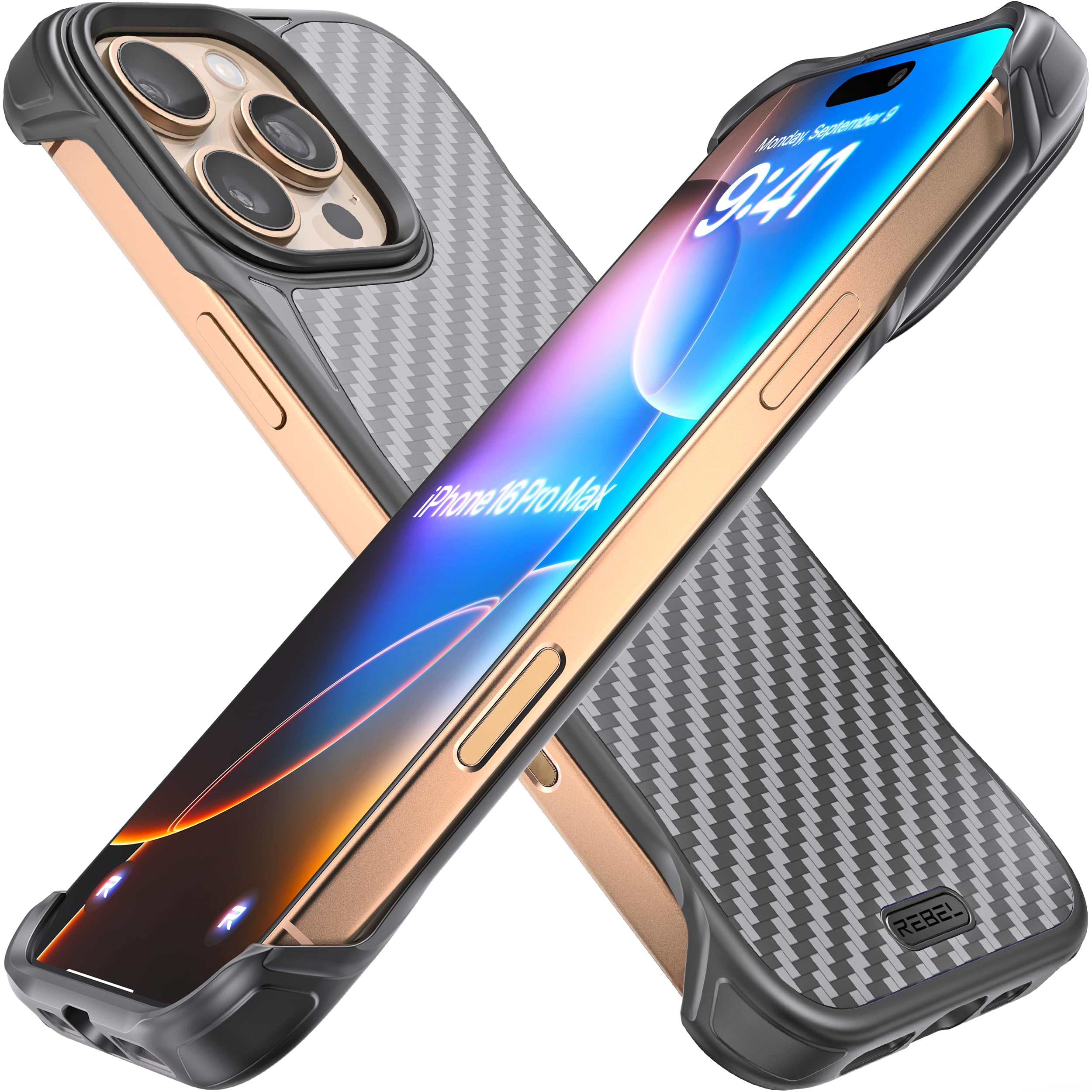 REBEL Case for iPhone 16 Pro Max [Flex Series] Exposed Sides for Comfort, Aramid Fiber, Strong MagSafe Compatible, Shockproof, Metal Lens, Protective Frameless Design, 6.9 Inch Phone 2024 (Flex)