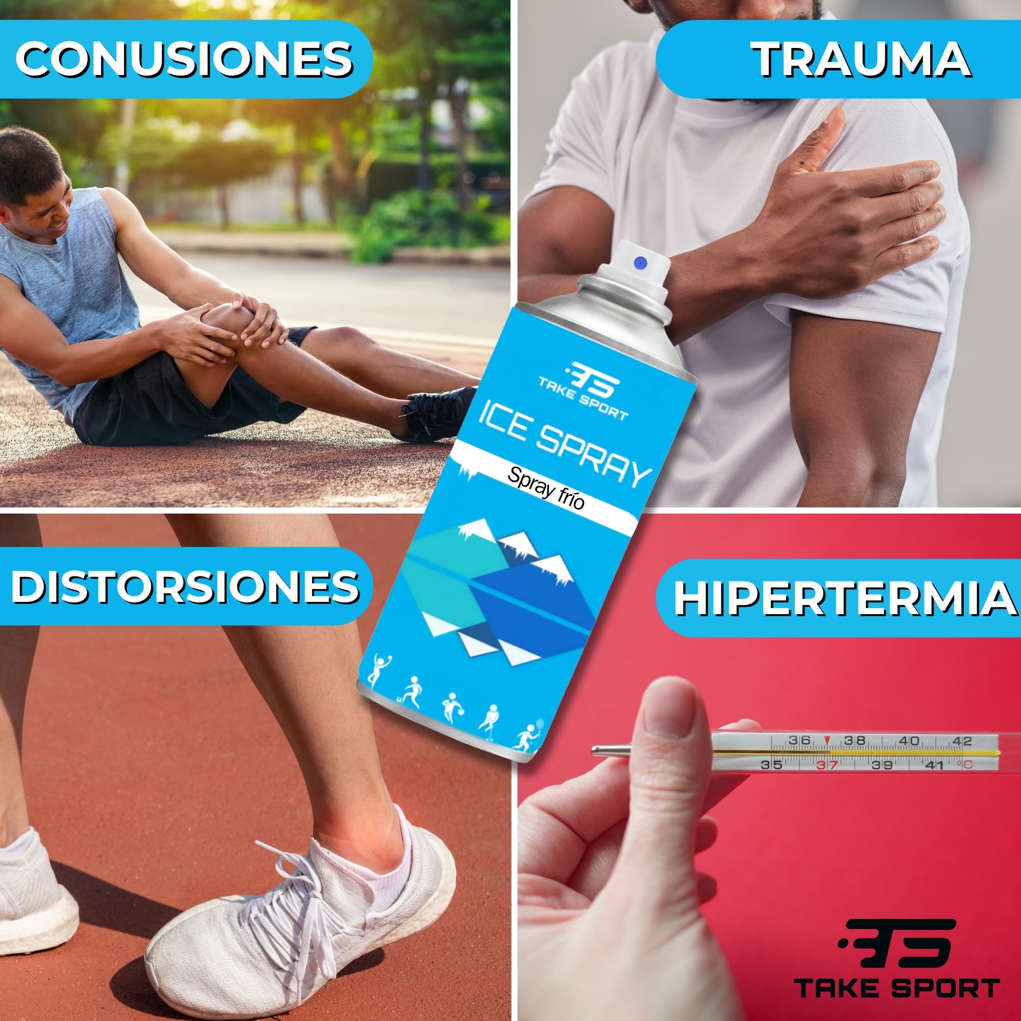 TS Take Sport® Spray Frío Instantáneo 400 ml Pack 12 – Hielo Instantáneo para Lesiones, Esguinces, Contusiones y Primeros Auxilios – Spray Profesional para Deportistas y Fisioterapia