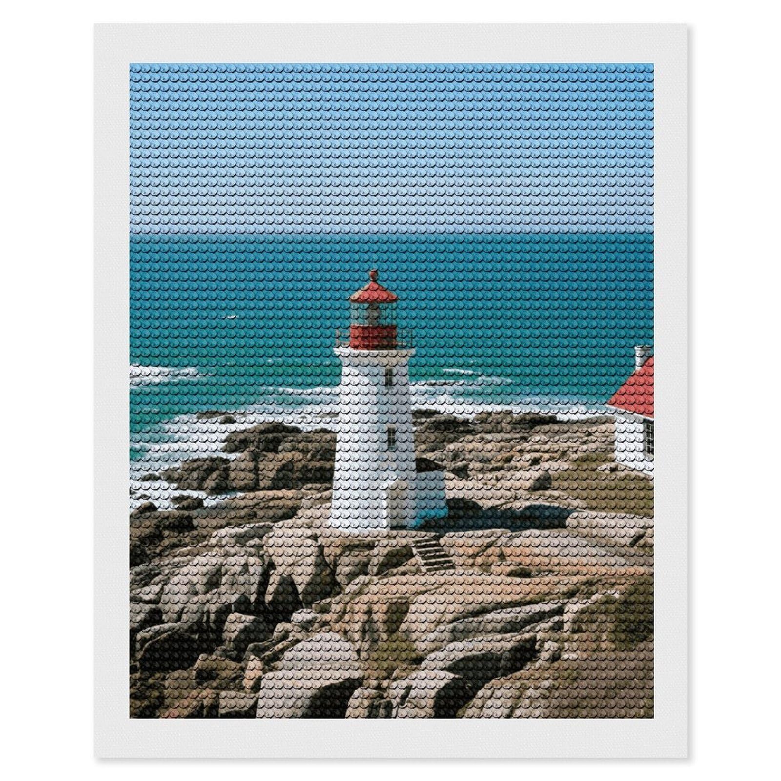 FodPand Lighthouse 5D Diamond Painting Kits for Adults Beginners Full Drill Round Diamond Dots Pictures Gem Art Supplies for Home Wall Room Decoration DIY Craft Set Gift 16x20
