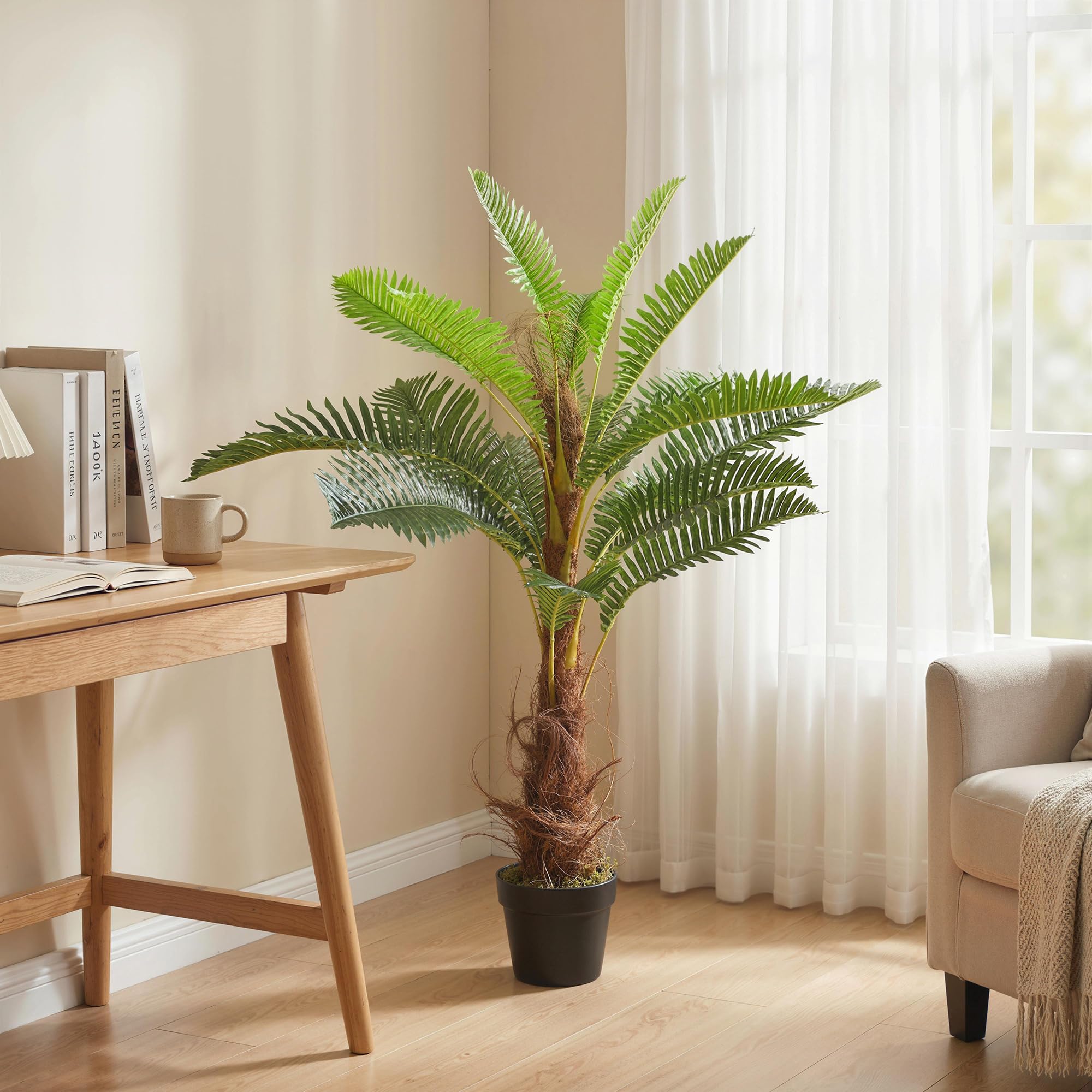 HOMCOM Plante Artificielle Palmier 100 cm avec 21 Grandes Feuilles Grand réalisme Pot Inclus