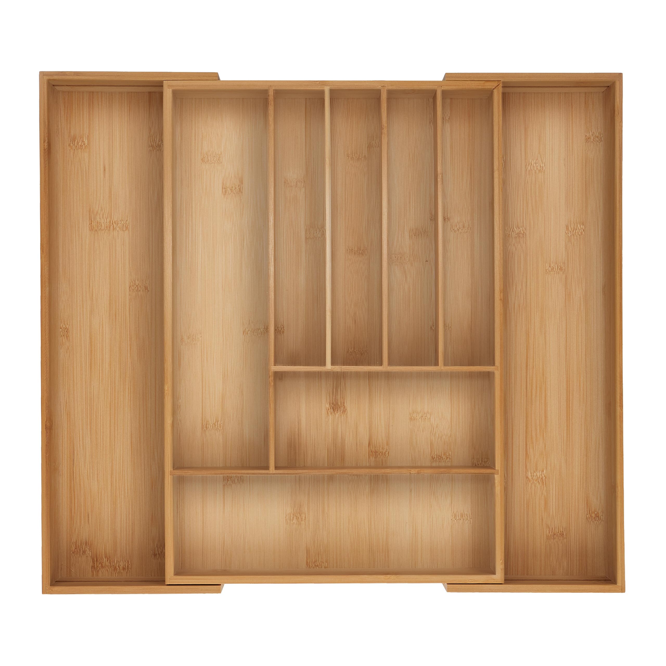 Relaxdays Cutlery Tray, 7-9 Compartments, 6 x 34-56 x 50 cm, Extendable Drawer Organiser, Bamboo, Kitchen, Natural