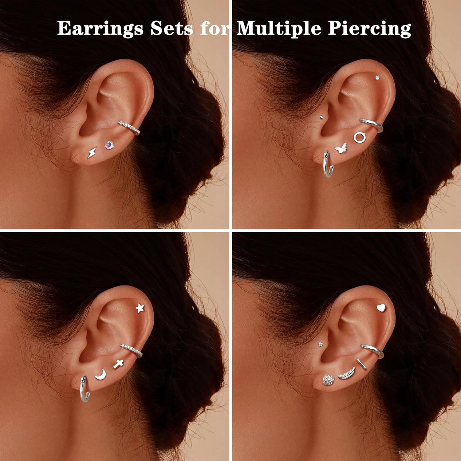 FASACCO 21Pairs Stainless Steel Earrings Silver Stud Hoop Earrings Sets for Multiple Piercing Small Tiny Studs Huggie Hoops - Image 4