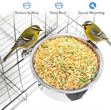 Hanging Stainless Steel Pet Bowls (2 Pack) - Quick Lock Food & Water Bowls for Kennel Crates & Cages, Fits Dogs, Cats, Birds, Small Pets (14-16cm)