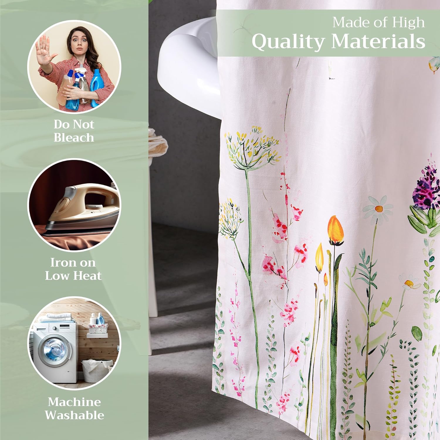 Maison d' Hermine Shower Curtain 100% Cotton One Panel 70"x72" Washable Fabric Shower Curtains for Bathroom, Easy Hanging with 12 Button Holes - Home Hotel Spa Easter Gifts (Botanical Fresh)