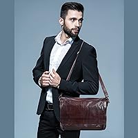 Vista 7 de Real Leather Messenger 16 Inch Vintage Briefcase Bag, Genuine Leather Satchel Bag Adjustable Shoulder Strap for Men & Women