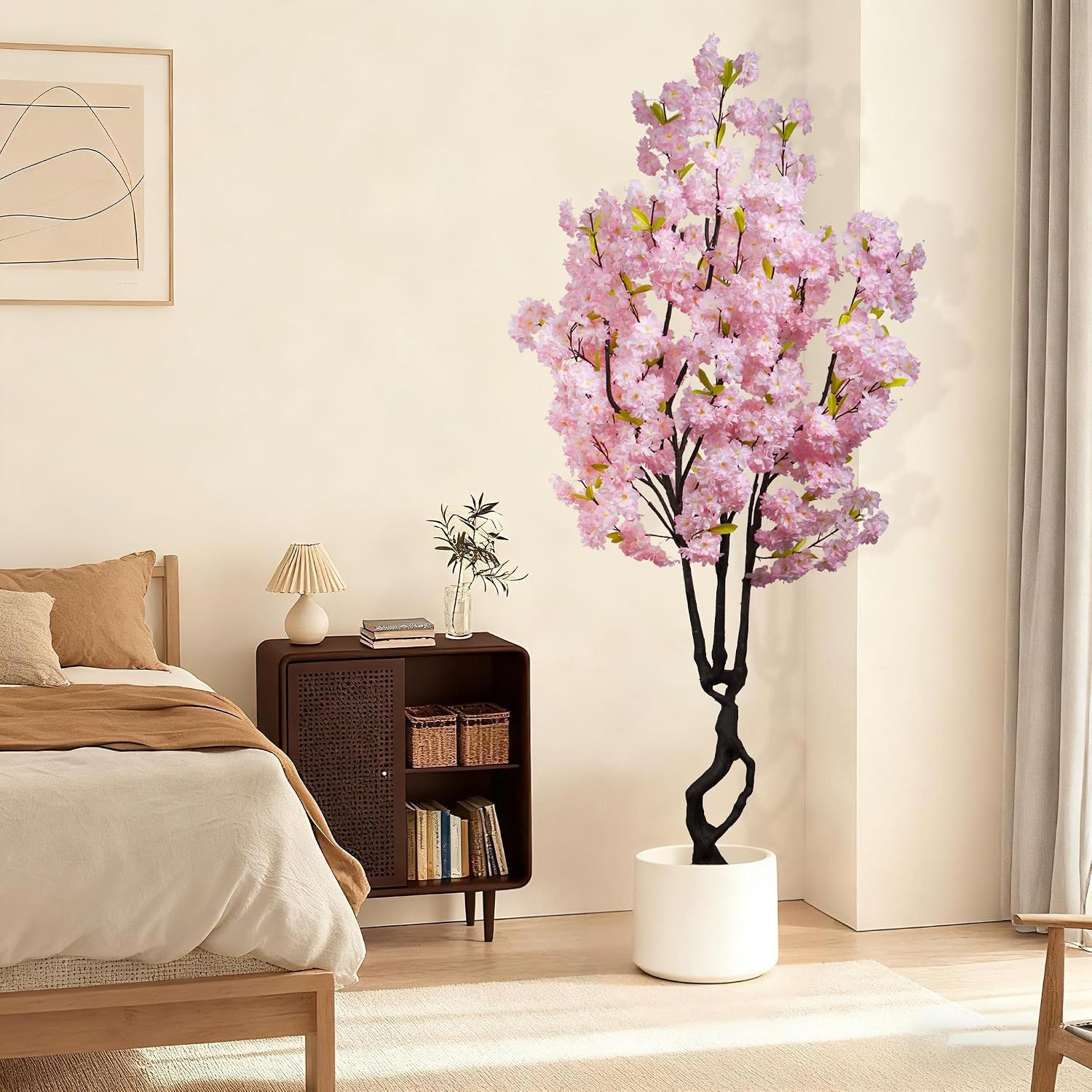 6.56ft tall pink artificial cherry blossom trees, realistic flower with sturdy plastic pot, fake cherry blossom tree for home office indoor outdoor party wedding christmas decor pink cherry blossom 2 6ft 10in