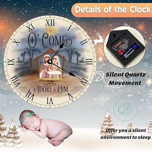 Miniatura 3 de Reloj de pared silencioso, 10 pulgadas, decoración navideña, funciona con pilas, fácil de leer, elegante, perfecto para cocina, dormitorio, oficina