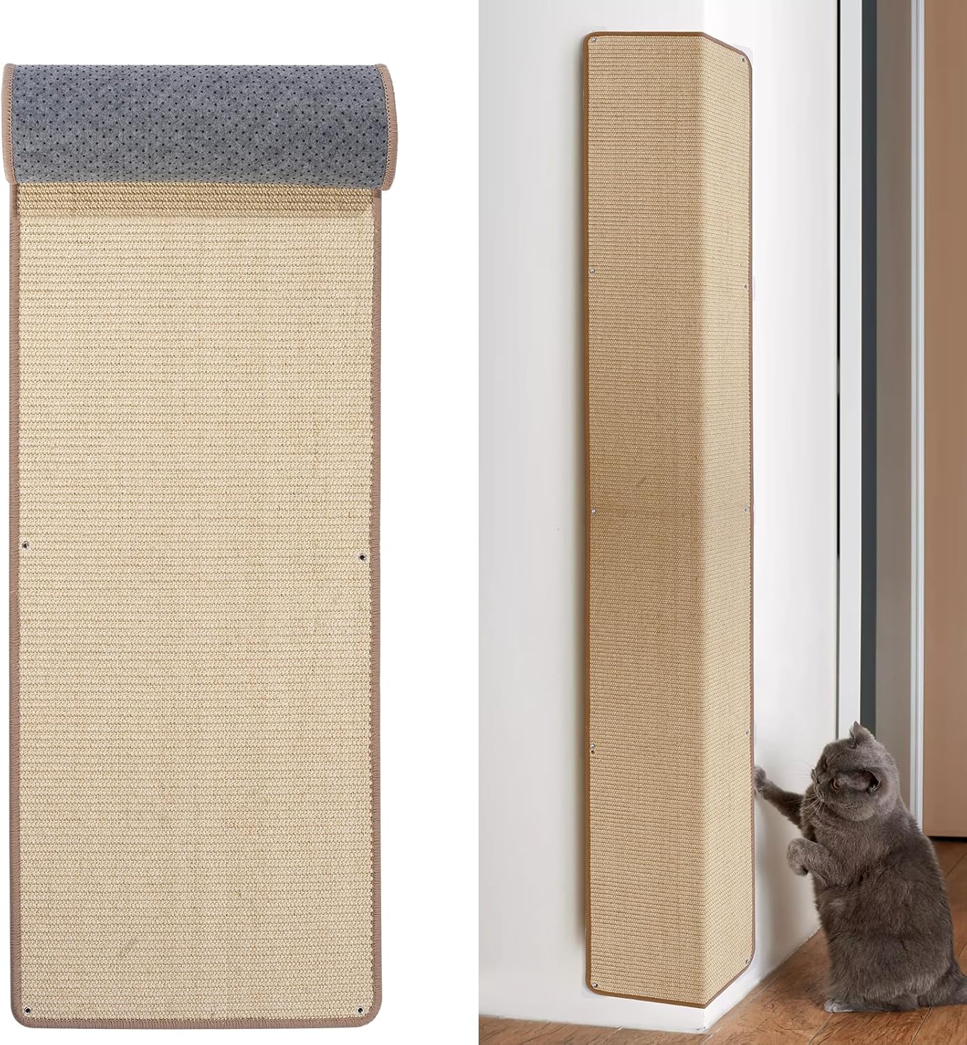 Natural Sisal Cat Scratching Mats 1 Pack,Cat Scratch Furniture Protector,Wall Mounted Wall Climbing Carpet, Horizontal Cat Scratcher Rugs Carpets Mats for Wall Couch Floor Protection, 78. 7" Lx15.7 W