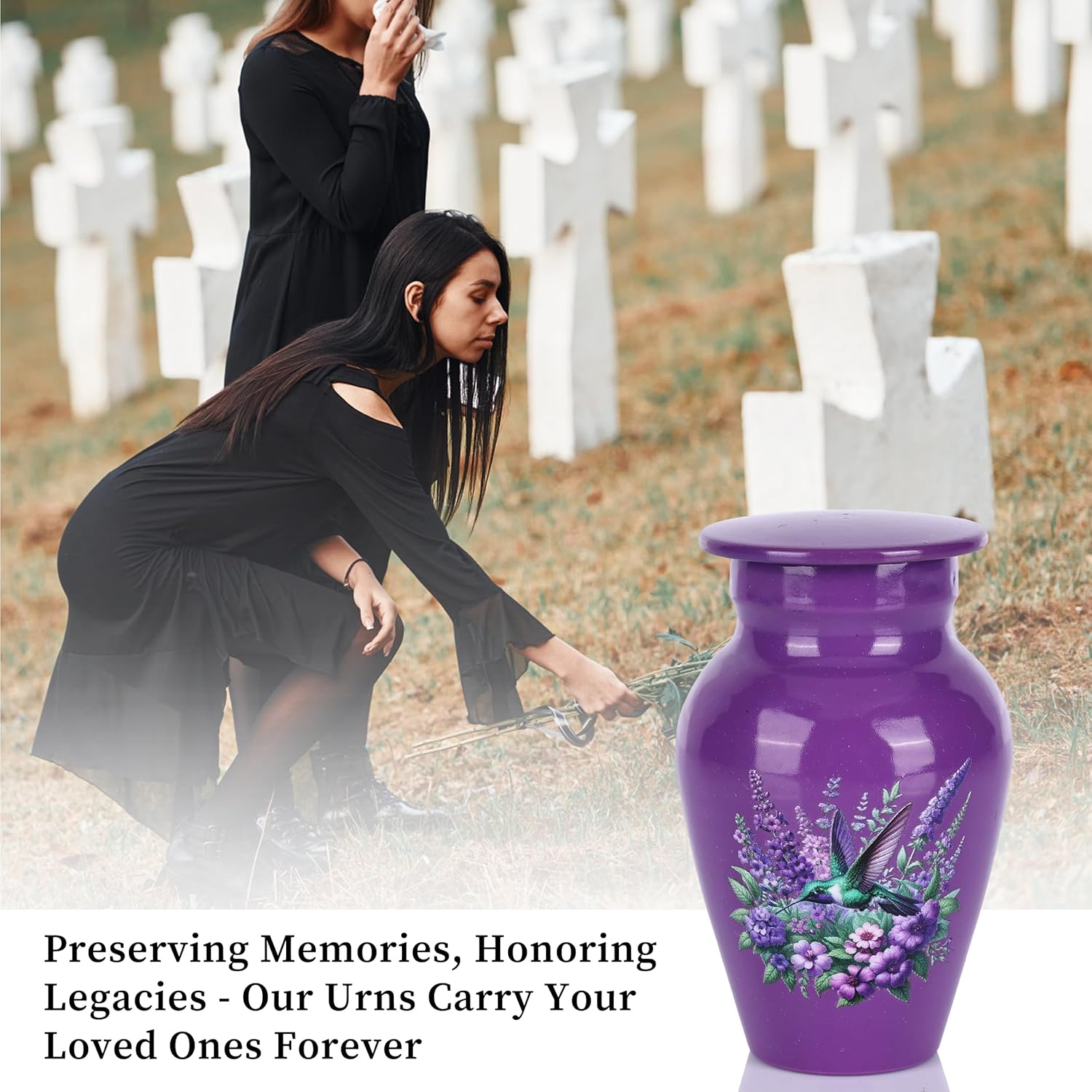 Purple Hummingbird Urns for Human Ashes Adult Female and Male, Decorative Burial Urn, Funeral Cremation Urns for Women and Men Women's Keepsake Urn for Mom or Mother (Purple, Small)