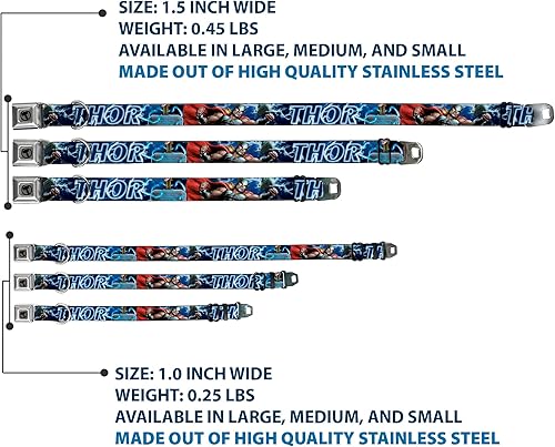 Miniatura 3 de Collar de perro Hebilla de cinturón de seguridad Avengers Thor Hammer Action Pose Galaxy Blues Blanco 18 a 32 pulgadas 1.5 pulgadas de ancho,