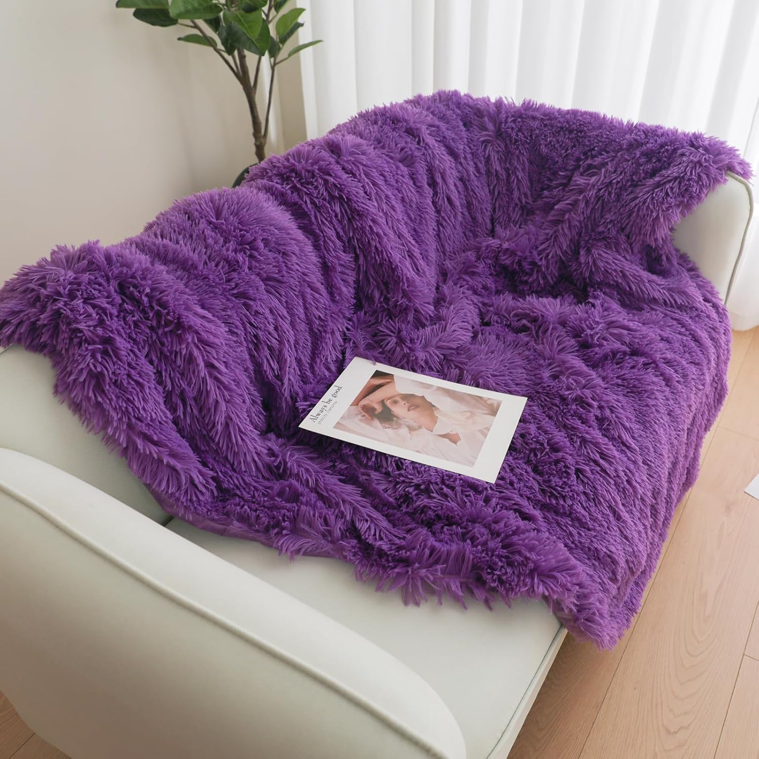 Purple Faux Fur Throw Blanket, Purple 50" x 60" Fluffy Blanket Throw, Shaggy Plush Decorative Couch Blanket, Cute Furry Throw Holidy Fuzzy Lap Blanket for Kids Women Men Teen Girls - Image 4