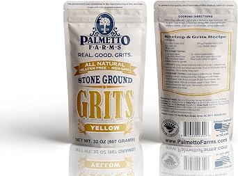 Palmetto Farms Yellow Stone Ground Grits 2 LB - Non-GMO - Just All Natural Corn, No Additives - Naturally Gluten Free, Produced in a Wheat free facility - Grinding Grits Since 1934 by Palmetto Farms