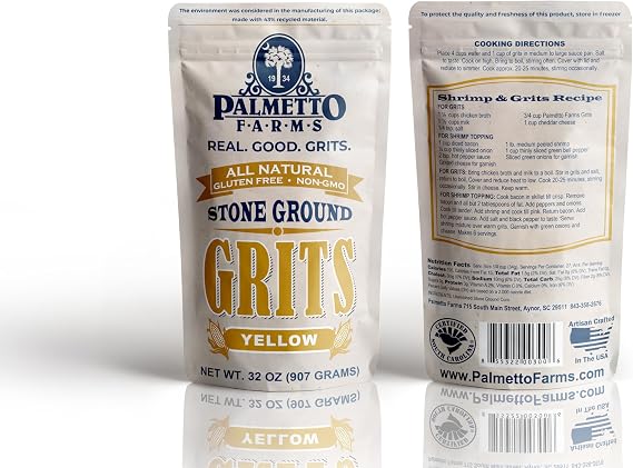 Palmetto Farms Yellow Stone Ground Grits 2 LB - Non-GMO - Just All Natural Corn, No Additives - Naturally Gluten Free, Produced in a Wheat free facility - Grinding Grits Since 1934 by Palmetto Farms